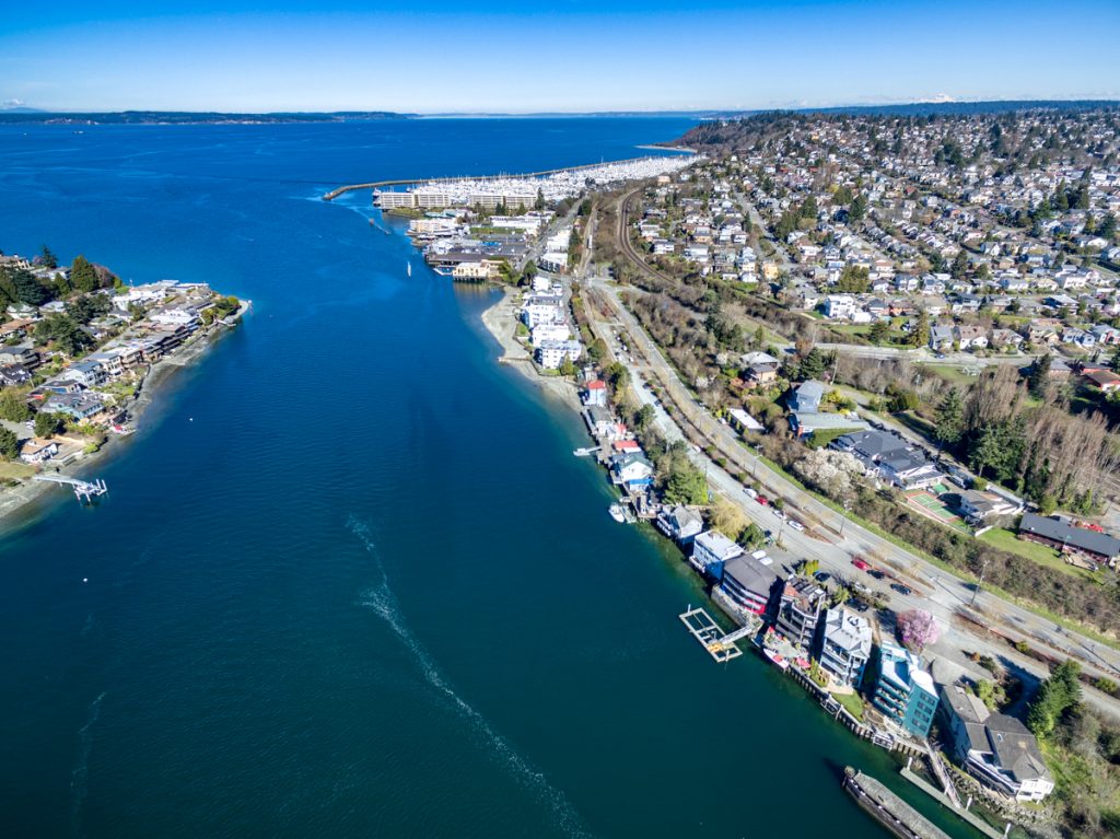 Ballard Locks Waterfront, Seaview, Aerial Photograph