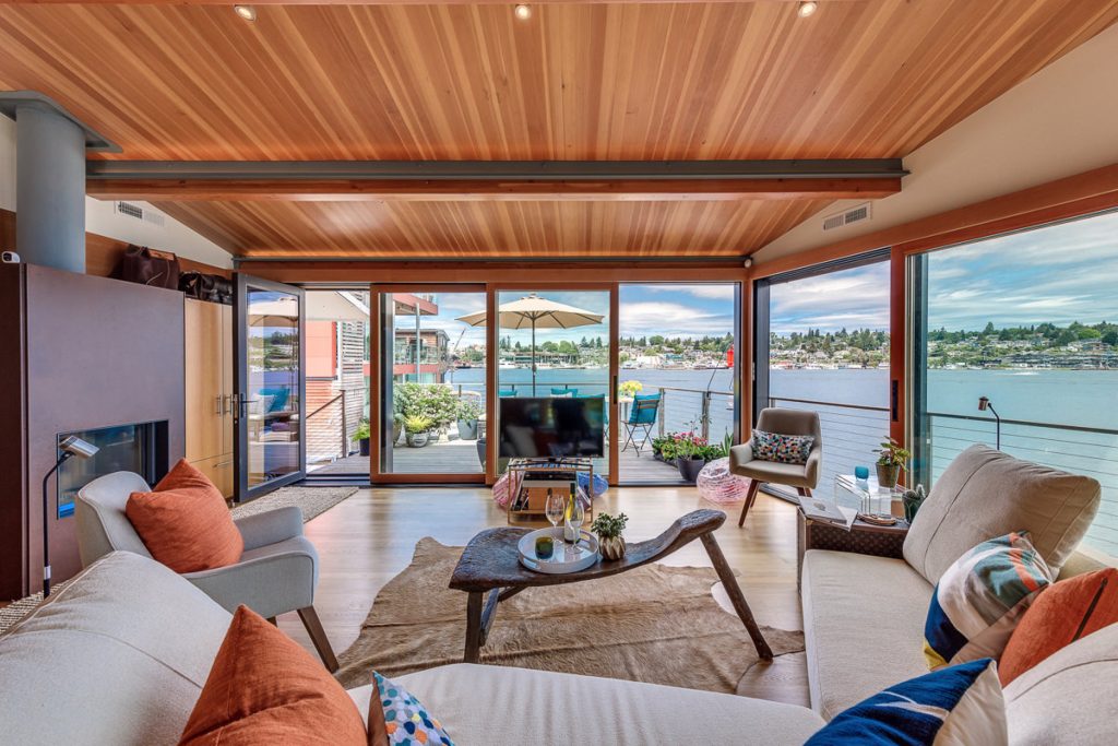 Seattle Floating Homes, Ward's Cove #12, Living Room & View