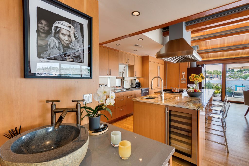 Seattle Floating Homes, Ward's Cove #12, Kitchen & Entry beyond